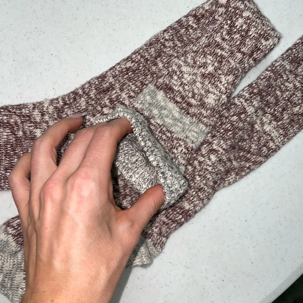 Burgundy Gray Knit Knee‎ High Boot Socks Winter Cozy